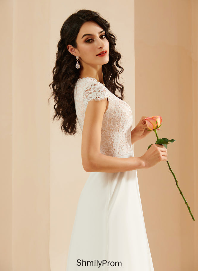 Floor-Length Lace Wedding Dresses Scoop Catalina Dress Chiffon A-Line Wedding