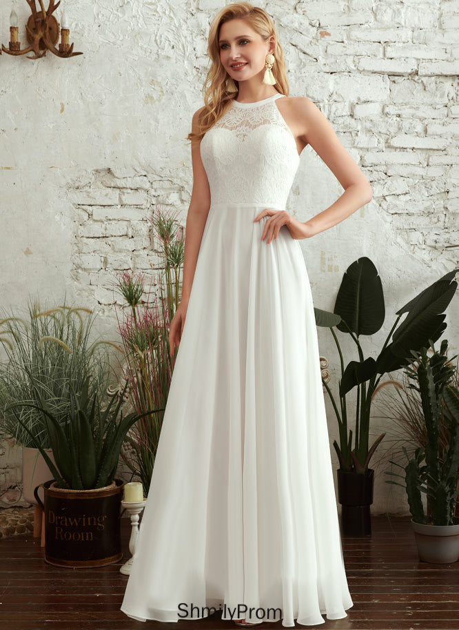 Scoop Chiffon Wedding Lace A-Line Floor-Length Chasity Dress Wedding Dresses