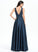 Satin Sequins A-Line Floor-Length V-neck Kiara With Lace Prom Dresses