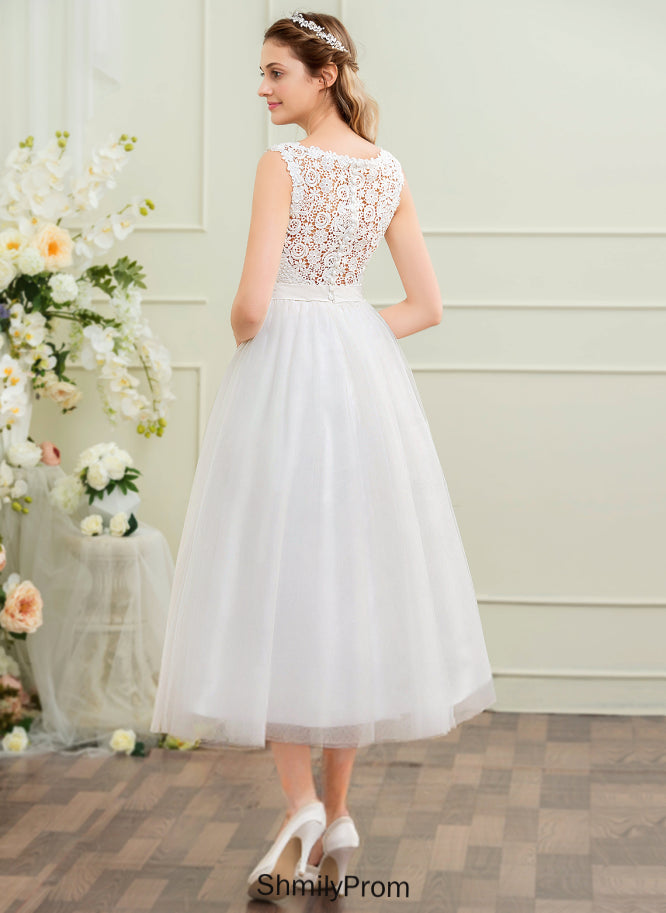 Lace Satin Tulle Sequins With Paloma Ball-Gown/Princess Beading Wedding Wedding Dresses Tea-Length Dress