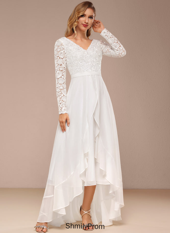A-Line V-neck Dress Chiffon Lace Asymmetrical Wedding Wedding Dresses Audrey