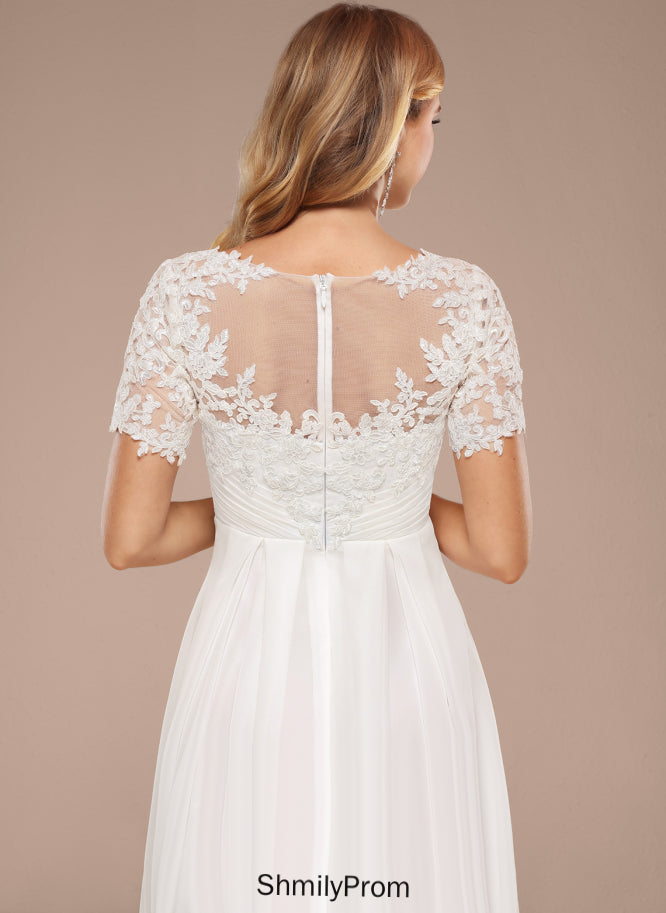 Lace Chiffon Wedding Dresses Emilia Boat Neck Dress Wedding A-Line Asymmetrical