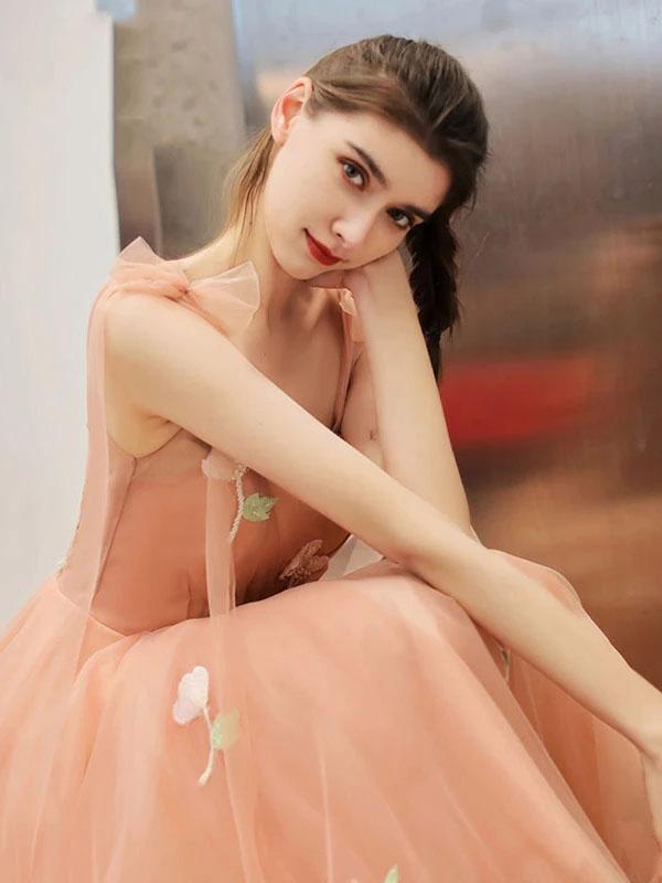 Cute Tea Length A Line Pink Short Prom Dress Sweet 16 Dresses with Hand Made Flower STC15138