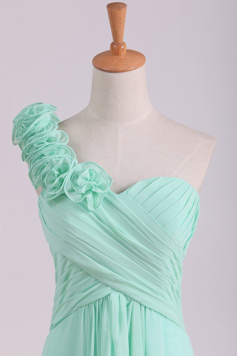 2024 A Line One Shoulder With Handmade Flowers Chiffon Bridesmaid Dress