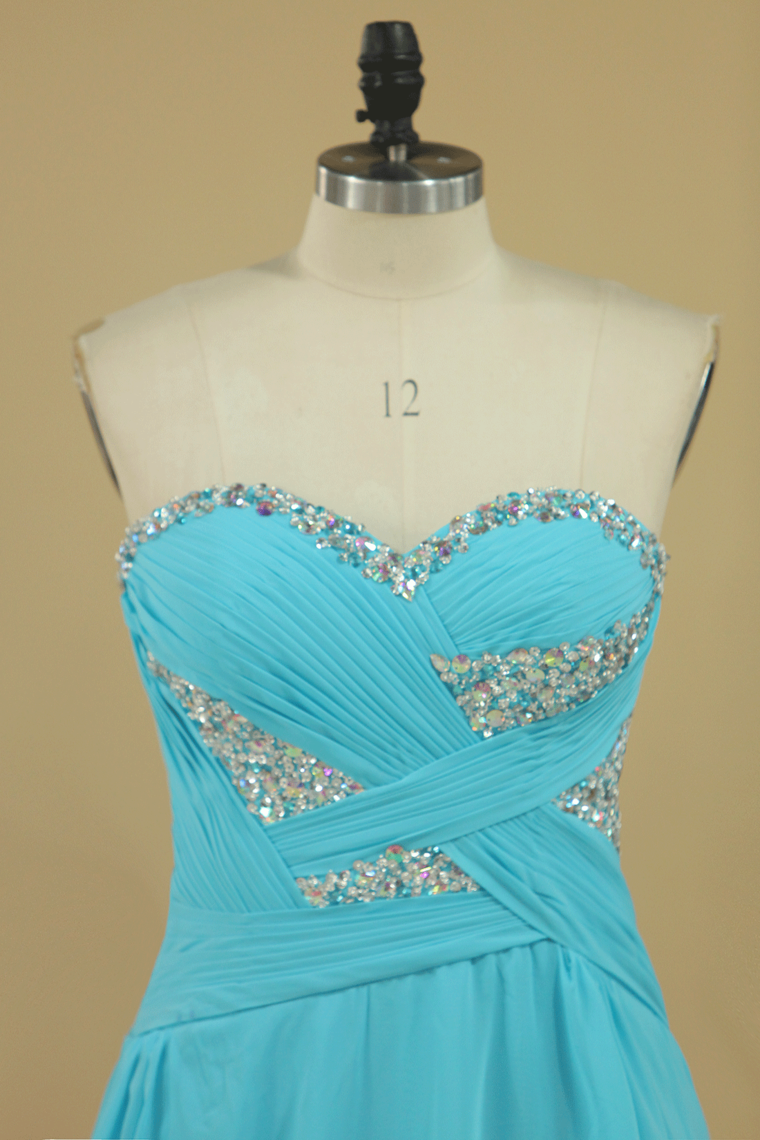 Prom Dresses A Line Sweetheart Chiffon With Beads And Ruffles