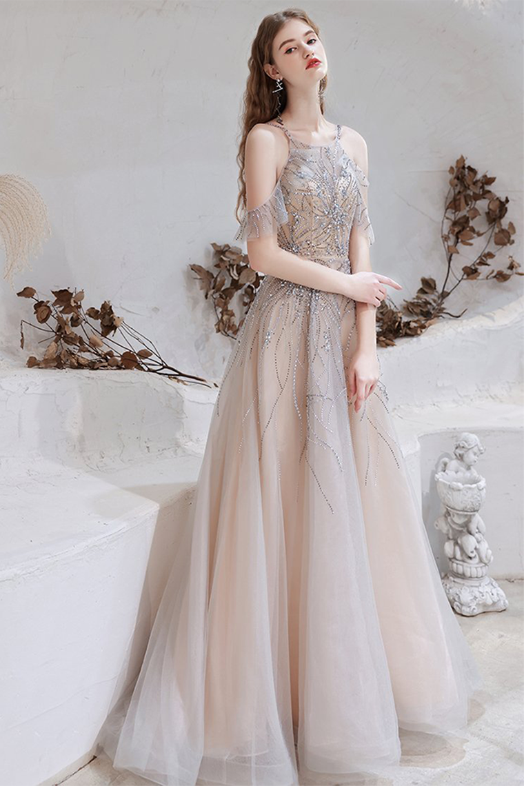 Gorgeous A-line Prom Dress Pearl Long Evening Dress