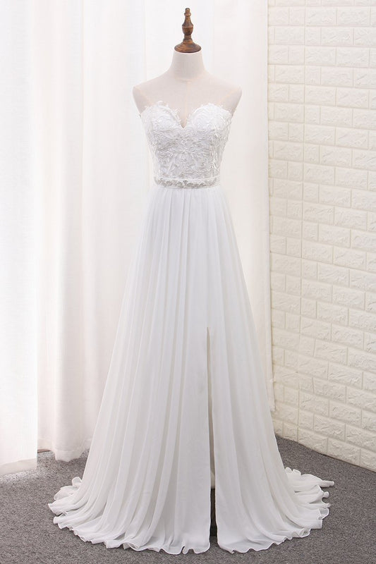 2024 A Line Chiffon Sweetheart Wedding Dresses With Applique And