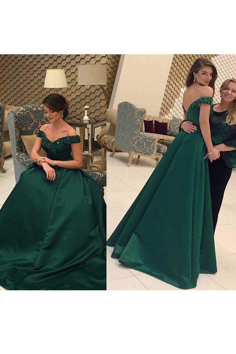 2024 New Arrival Prom Dresses A Line Off The Shoulder With Beading