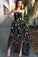 Strapless Black High Low Flowy Embroidery Prom Dresses Evening
