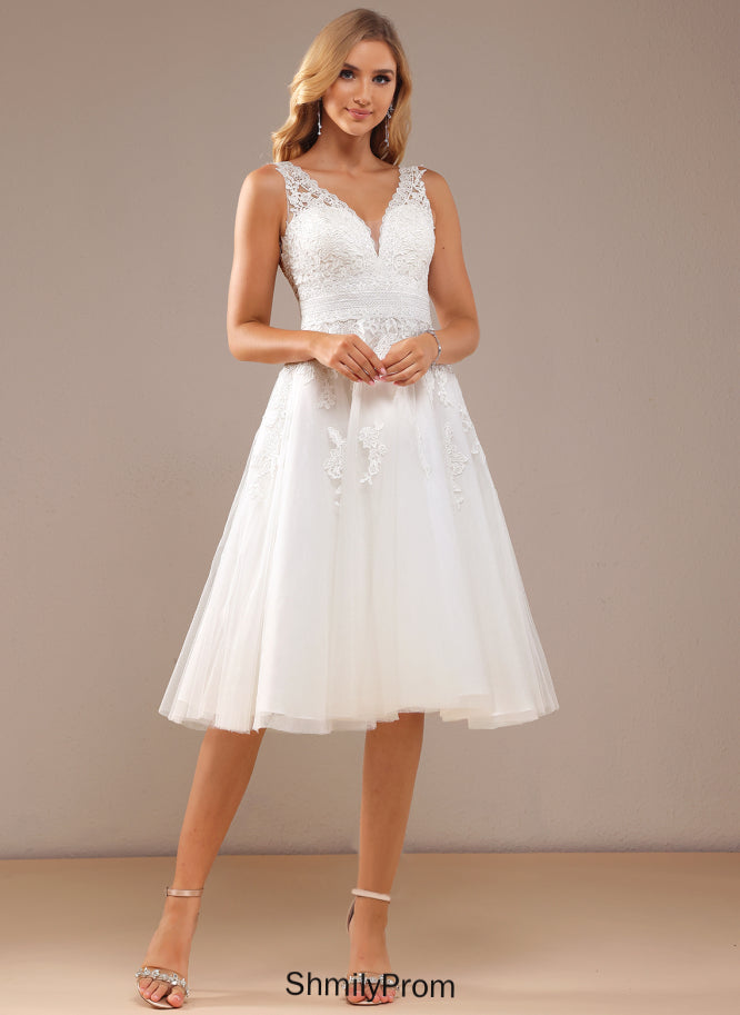 Wedding Dress Tulle Lace V-neck Taliyah Wedding Dresses Knee-Length A-Line