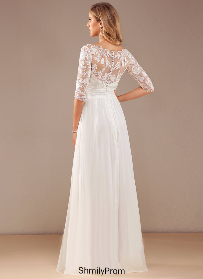 Wedding Lace Chiffon V-neck Wedding Dresses Dress Floor-Length Ruffle Sequins A-Line Sabrina With