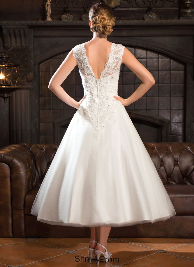 Lace Ball-Gown/Princess Tea-Length Tulle Wedding Dresses Kiley Beading Sequins With Wedding Dress