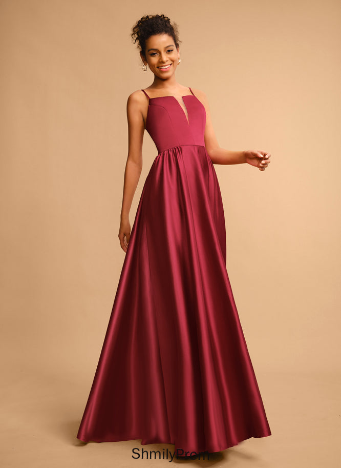 Satin A-Line Hannah Square Floor-Length Prom Dresses