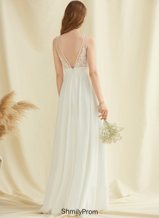A-Line Chiffon Wedding Dresses Floor-Length Wedding Dress V-neck Nicole
