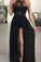 Sexy Black Long Prom Dresses With Appliques Slit