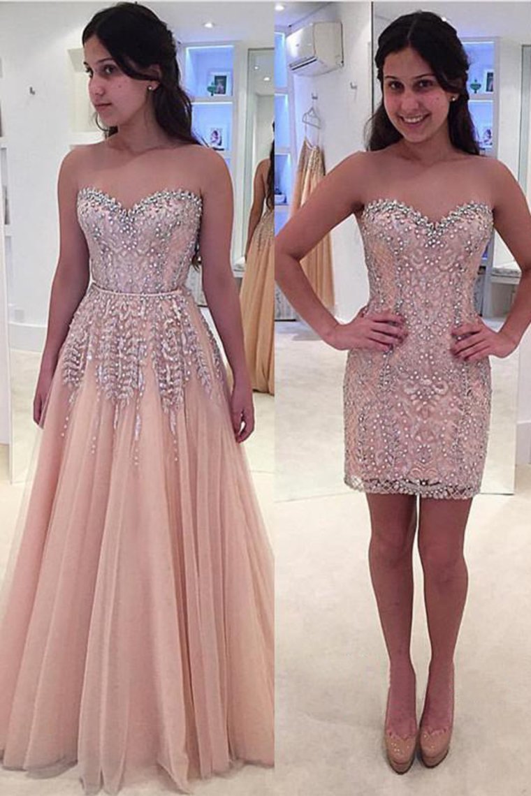 2024 Sweetheart Beaded Bodice Tulle Prom Dresses Sweep