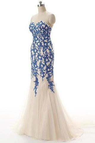 Strapless Tulle Mermaid Lace Dresses Long Prom Dress with Crystals