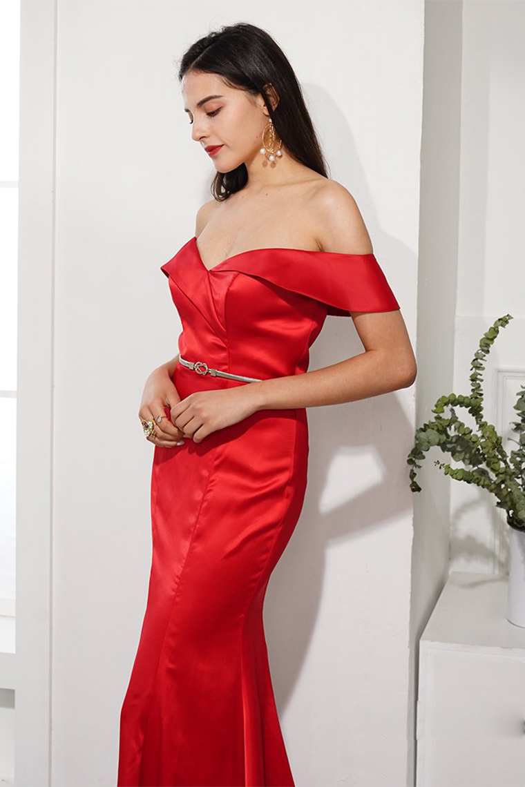 Red Mermaid Prom Dress Off the Shoulder Long Evening Party Dress