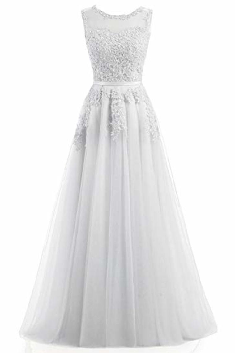 Beautiful A-Line Long Lace Tulle Zipper Evening Dress Ball Gown Bridesmaid