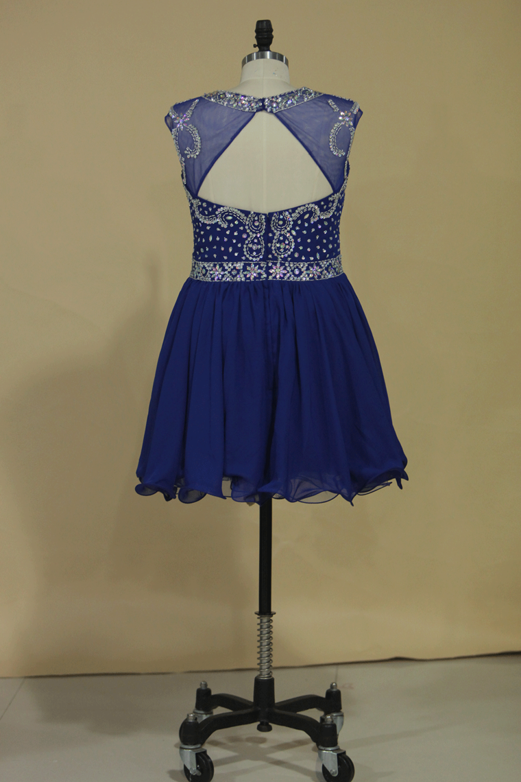 A Line Scoop Beaded Bodice Chiffon Short/Mini Homecoming Dresses