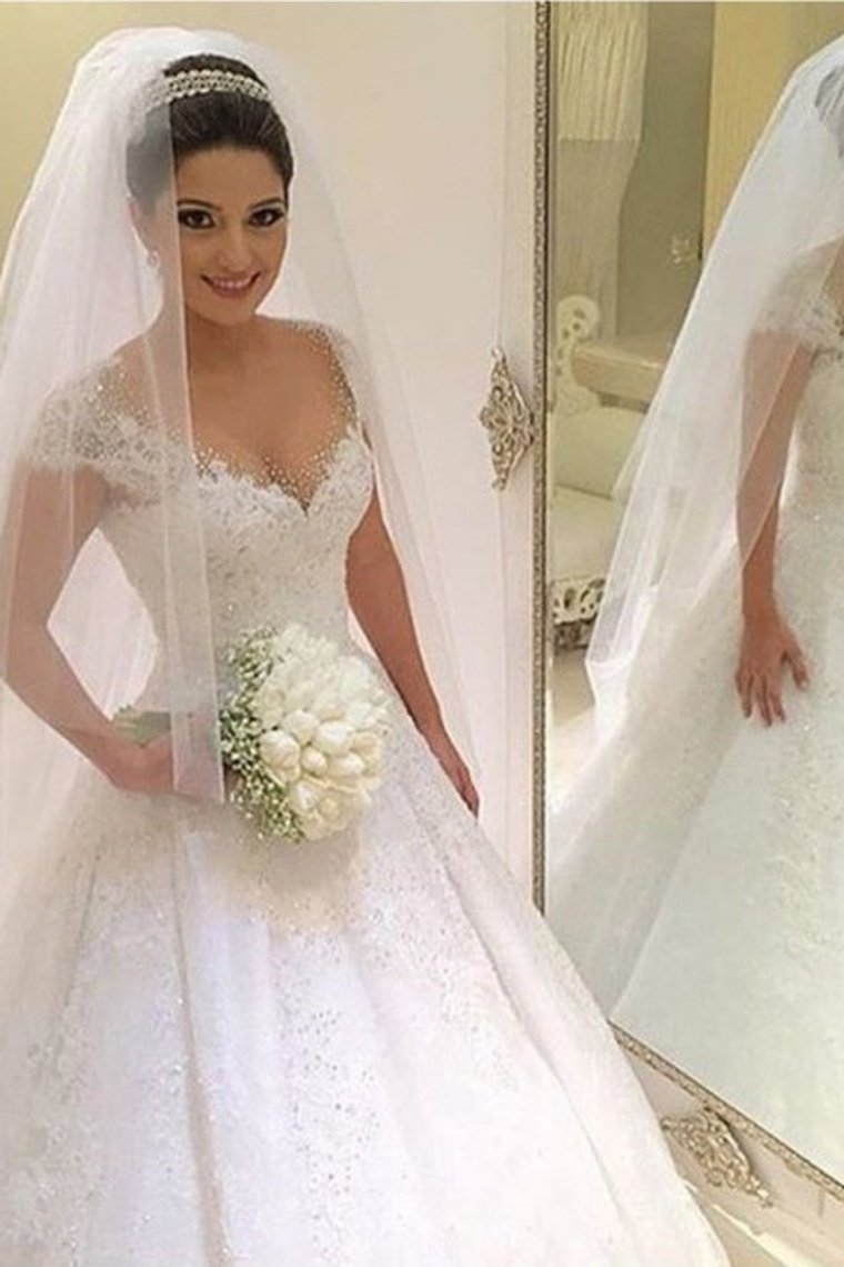 Modest Ivory Wedding Dresses Pretty Beading Wedding Gowns Bridal
