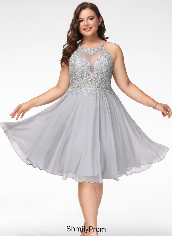 Scoop Prom Dresses With Sequins Knee-Length Charlee A-Line Chiffon Lace