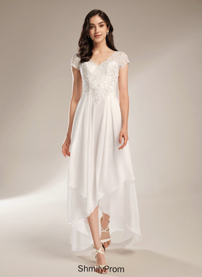 Amina Wedding Dress V-neck Chiffon Wedding Dresses Lace Asymmetrical A-Line
