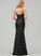 Jennifer V-neck Satin Sequined Floor-Length Prom Dresses Sheath/Column