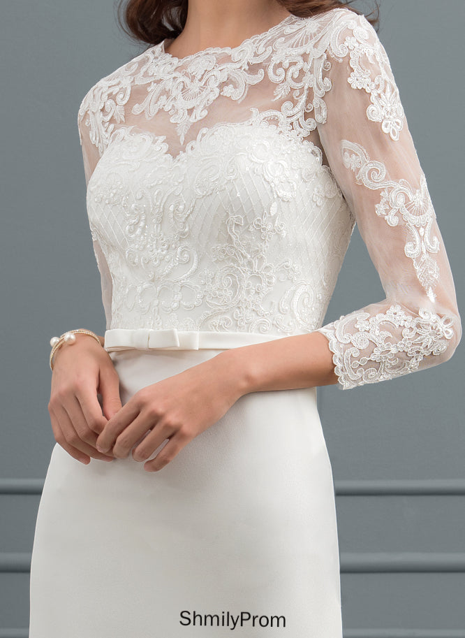 Knee-Length Lace Dress With Wedding Dresses Illusion Tessa Sequins Wedding Bow(s) Sheath/Column