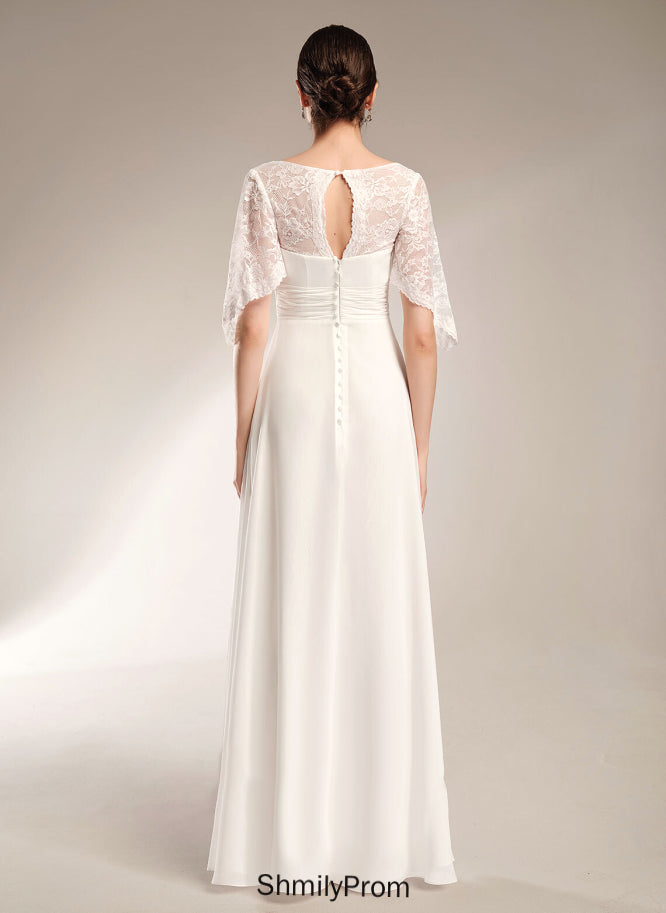 V-neck Adrienne Sheath/Column Dress Chiffon Wedding Dresses Lace Wedding Floor-Length