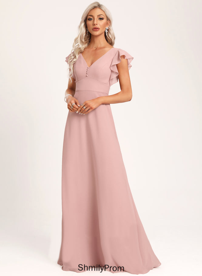 Embellishment A-Line V-neck Floor-Length Ruffle Neckline Fabric Length Silhouette Ayla A-Line/Princess Sleeveless Bridesmaid Dresses