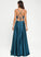 Polyester A-Line Floor-Length India V-neck Prom Dresses