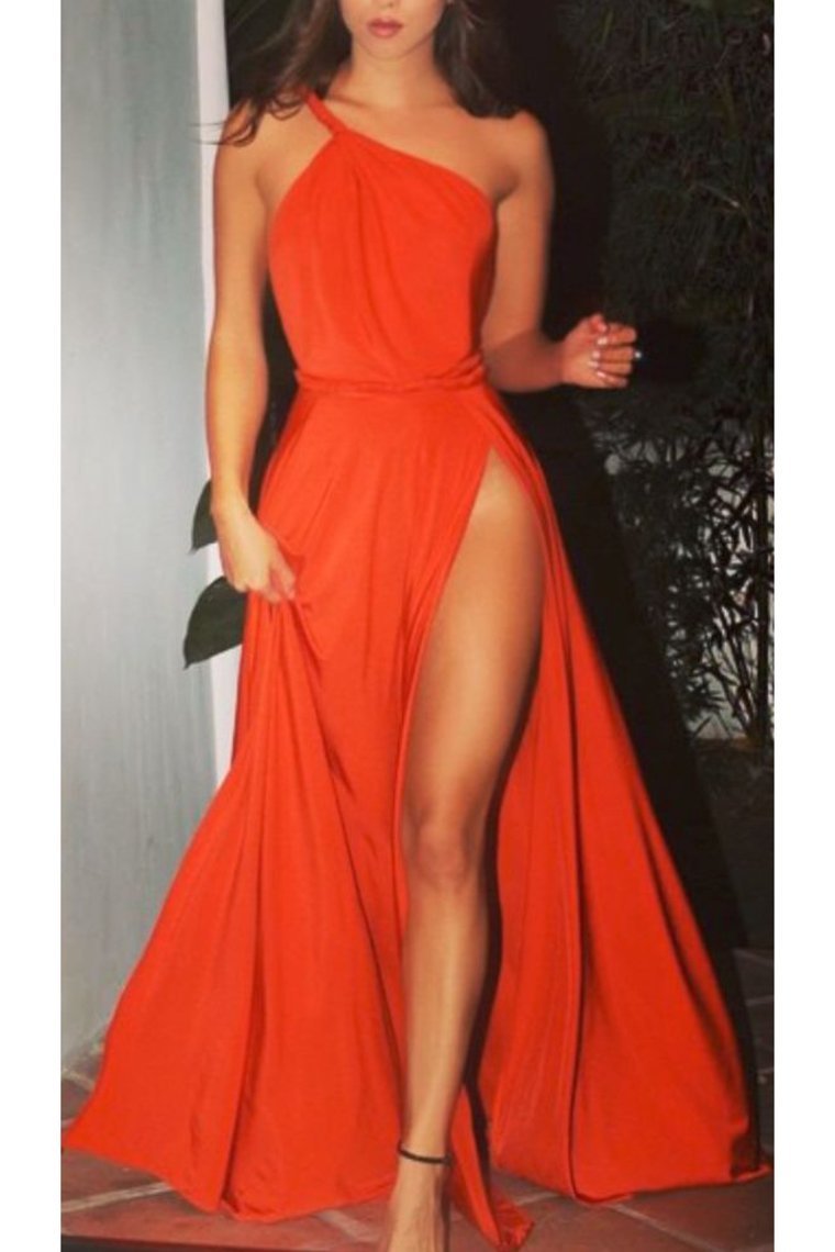 2024 Evening Dresses A Line One Shoulder Chiffon With Slit Sweep