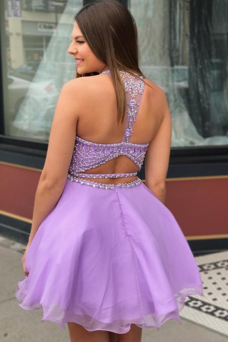 Two Piece Scoop Beading Homecoming Dress