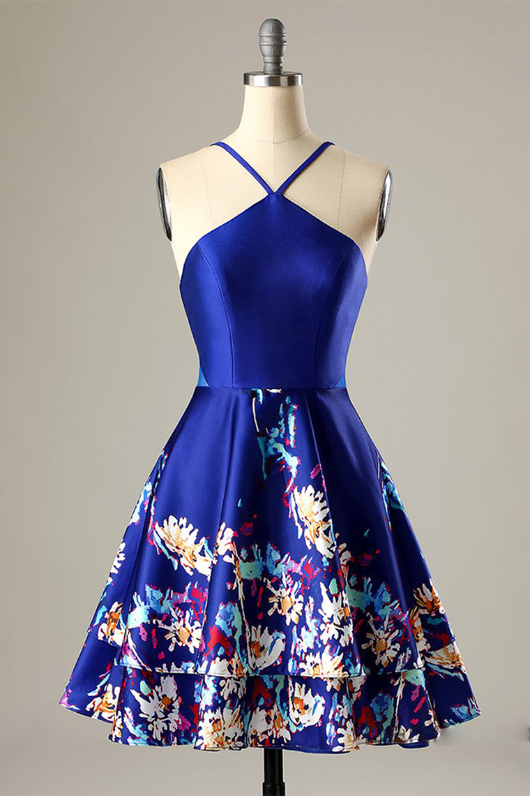 A-Line V-Neck Royal Blue Homecoming Party Dress
