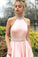 Elegant Charming Long Open Back Beading A-Line Pink Prom Dresses With
