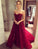 Long Sweetheart A-line Chic Burgundy Prom Dresses with Over skirt Lace Beaded
