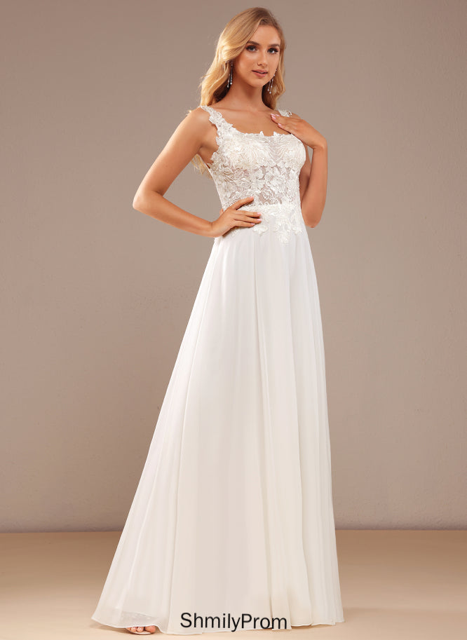 Wedding Dress Sequins A-Line Lace Square Nevaeh With Floor-Length Chiffon Wedding Dresses