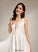 Lace Wedding Dresses A-Line Tea-Length Satin Dress Eva V-neck Wedding