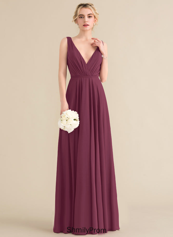 Floor-Length Pleated Avery V-neck Chiffon With Prom Dresses A-Line