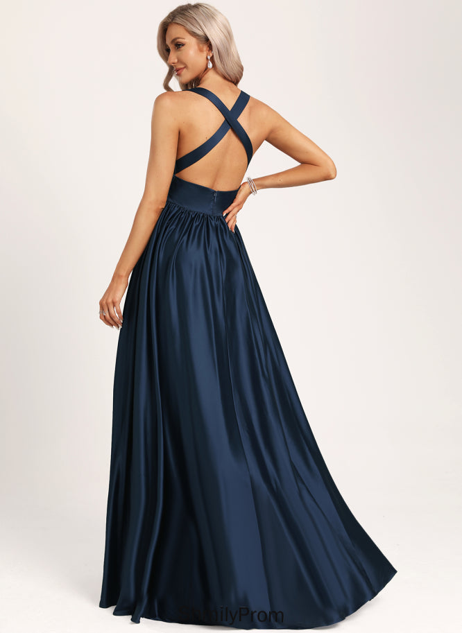 Floor-Length V-neck Neckline Straps&Sleeves Silhouette Length A-Line Fabric Satin Sam Spaghetti Staps Sleeveless Bridesmaid Dresses