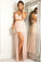 Cute Pink 2 Pieces Long Spaghetti Straps Chiffon Prom Dresses For