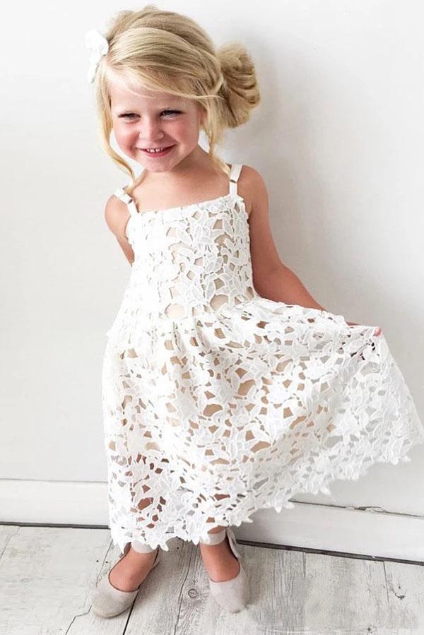 Cute Spaghetti Straps Lace Appliques Flower Girl Dresses, Child Dresses STC15137
