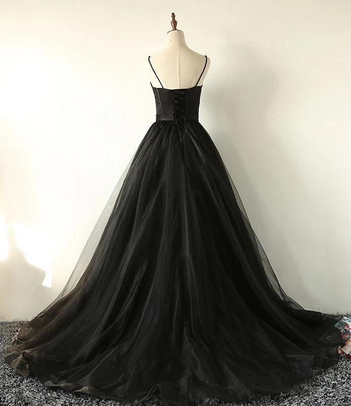 Charming Black Spaghetti Straps Sweetheart Tulle Evening Dresses Formal STC15626