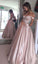 Pearl Pink A-line Off the Shoulder Sweetheart with Pockets Long Senior Prom Dresses