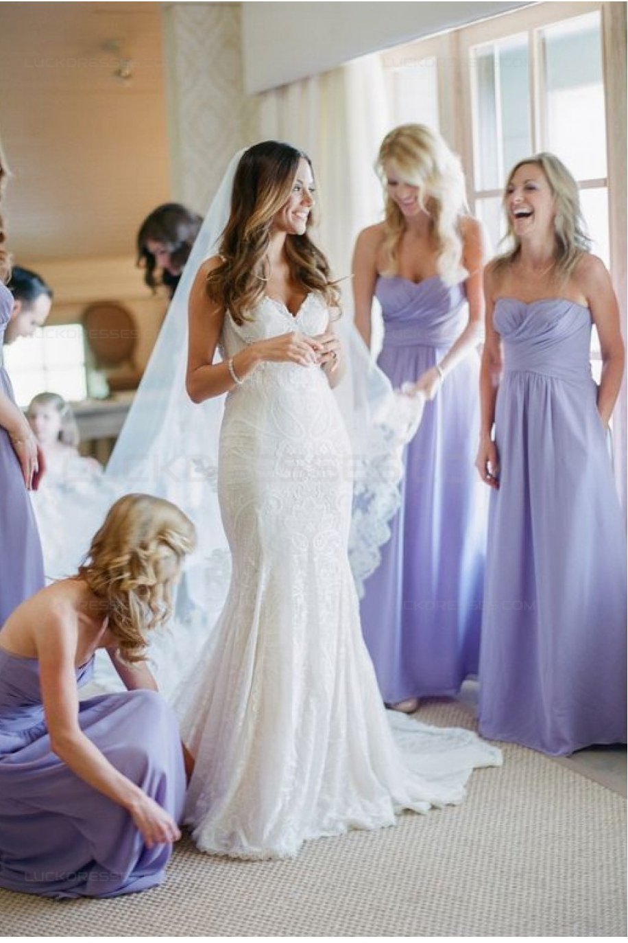 Elegant Lavender Strapless Chiffon Bridesmaid Dresses, Ruffles Wedding Party Dresses STC15172