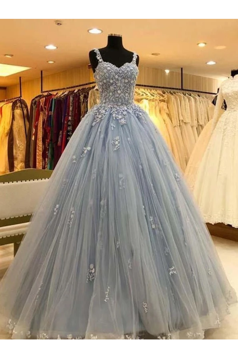 Ball Gown Straps Long Prom Dress Appliques Quinceanera STCPKS9FELB