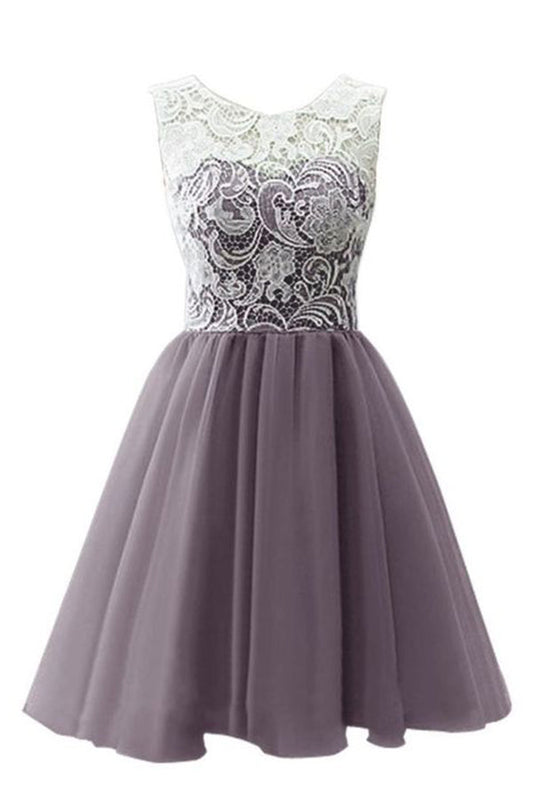 Elegant A-Line Round Neck Sleeveless Lace Homecoming Dresses