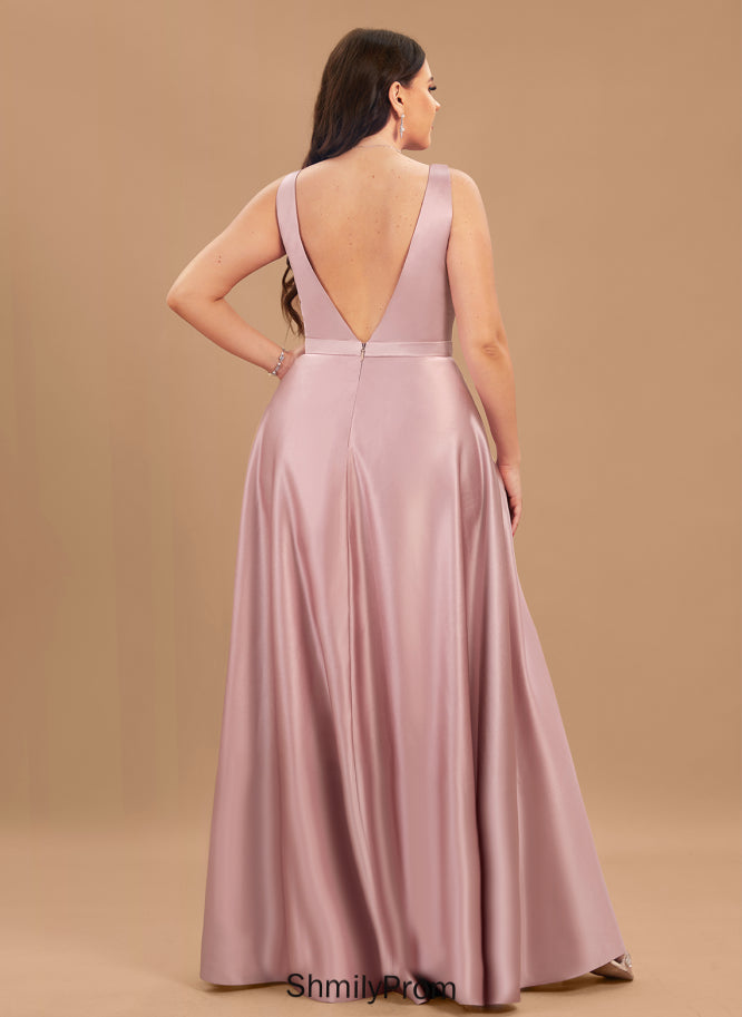 Floor-Length Silhouette Straps&Sleeves Fabric Length Satin V-neck A-Line Neckline Jackie Bridesmaid Dresses