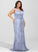Sheath/Column Sequins Sweep Train Lace Beading Satin V-neck Prom Dresses With Phoebe